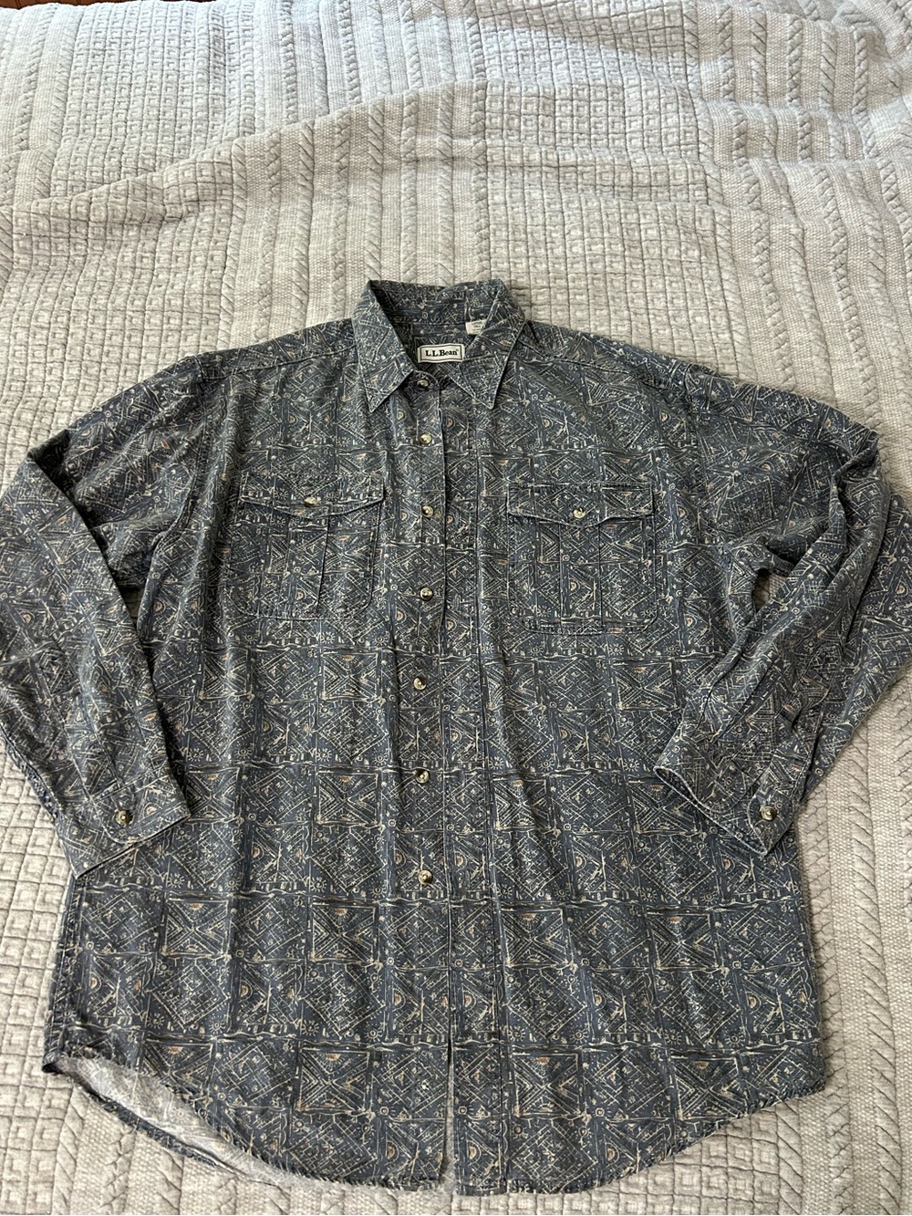 L.L. Bean Blue Printed Cotton Button-Up Shirt